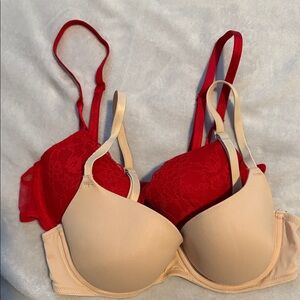 Elegant Red Lace and Cream Bras